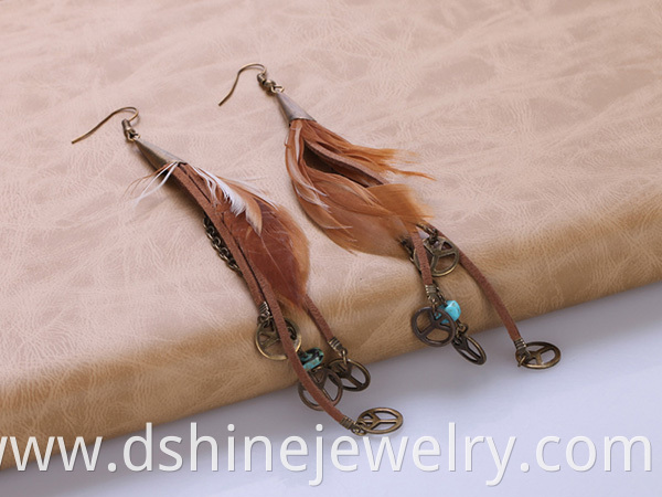 Peace Charm Long Feather Earrings